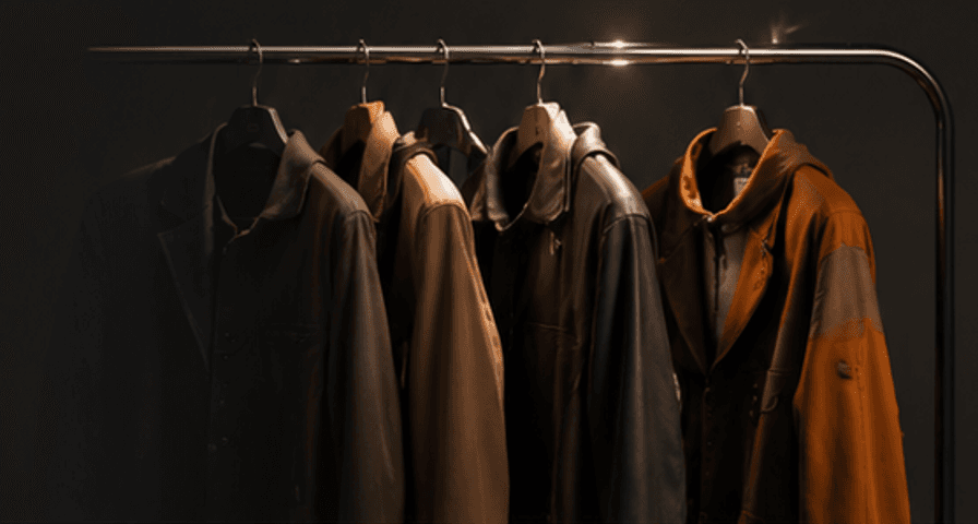 Garments on a minimalist rack in the atelier